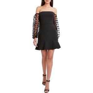 NEW BCBGMAXAZRIA Sheer Sleeve Square Neck Mini Dress 6
